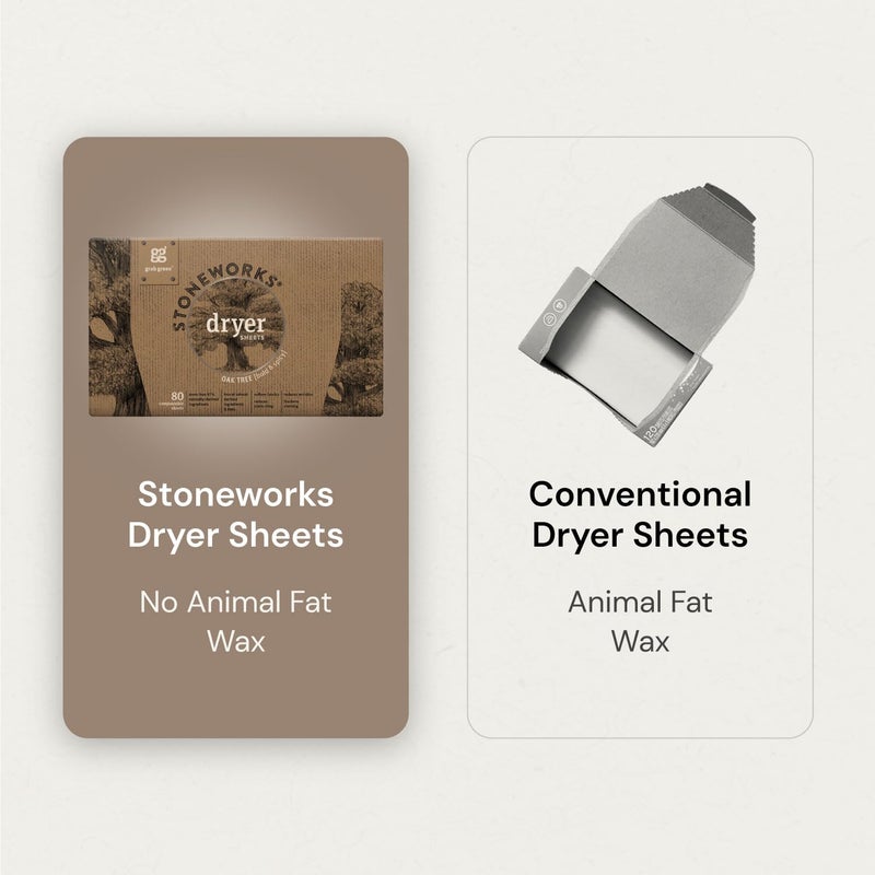Grab Green Stoneworks Cruelty-Free Dryer Sheets | Softens Fabrics, Freshens Clothing & Reduces Static-Cling and Wrinkles | Plant Based | Oak Tree Scent (80 Sheets) - Image 2